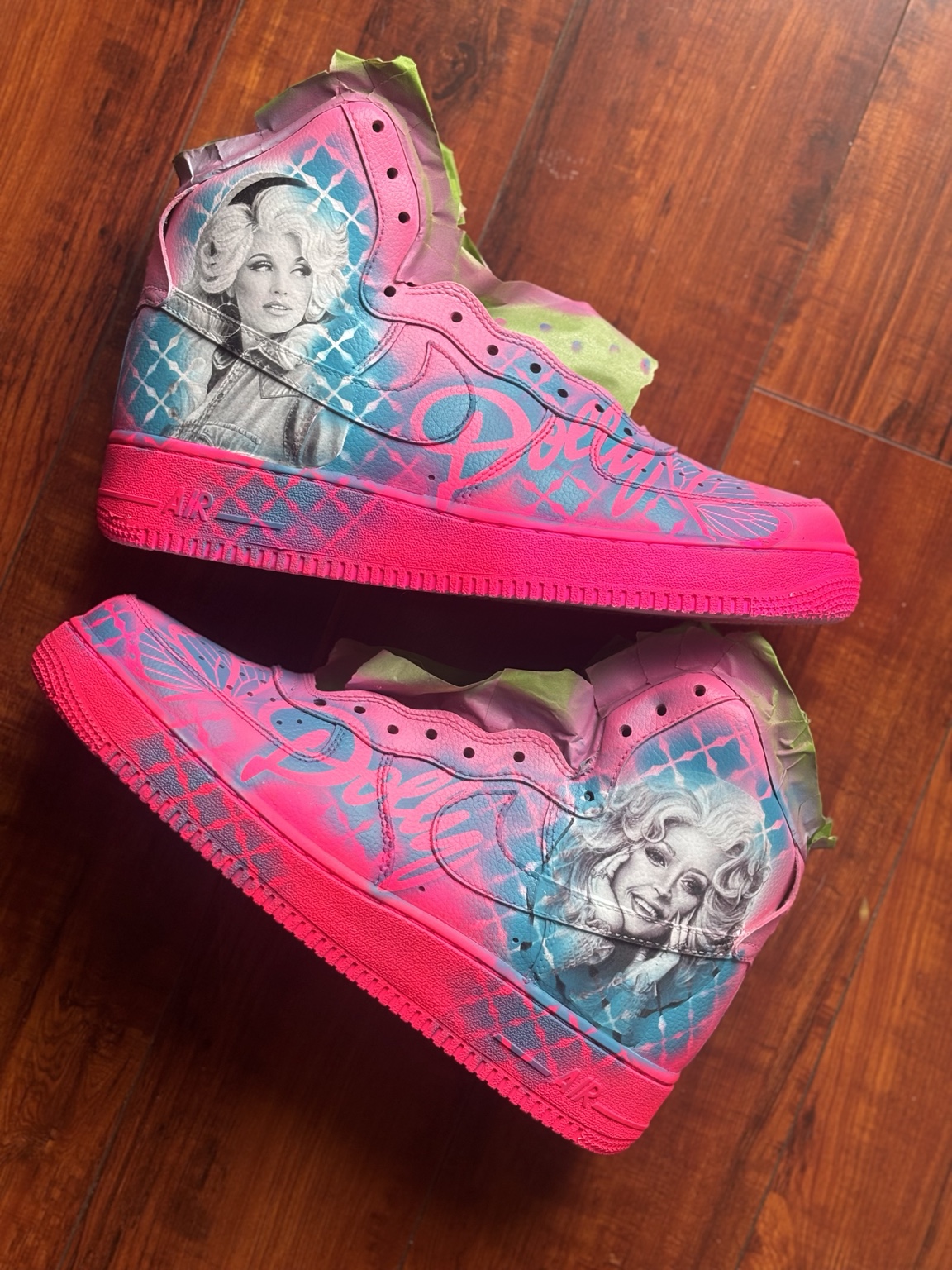 Pink and blue hand-painted custom sneakers