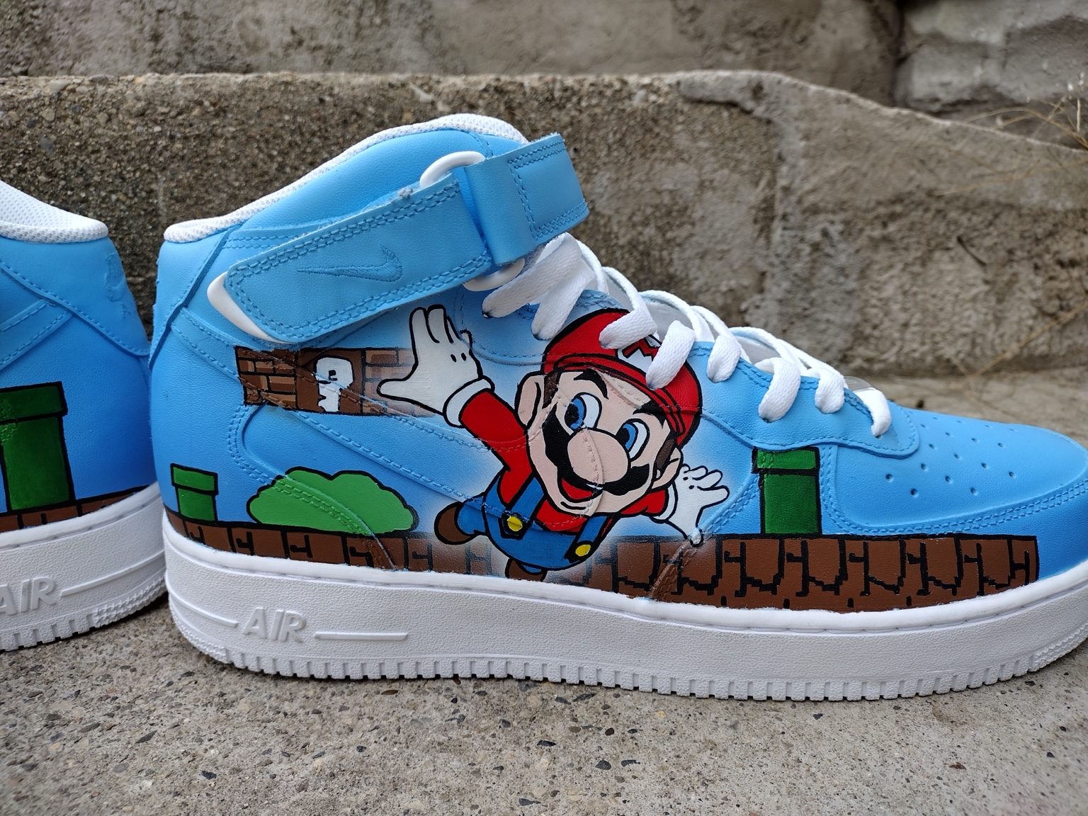 Blue custom high top sneaker artwork