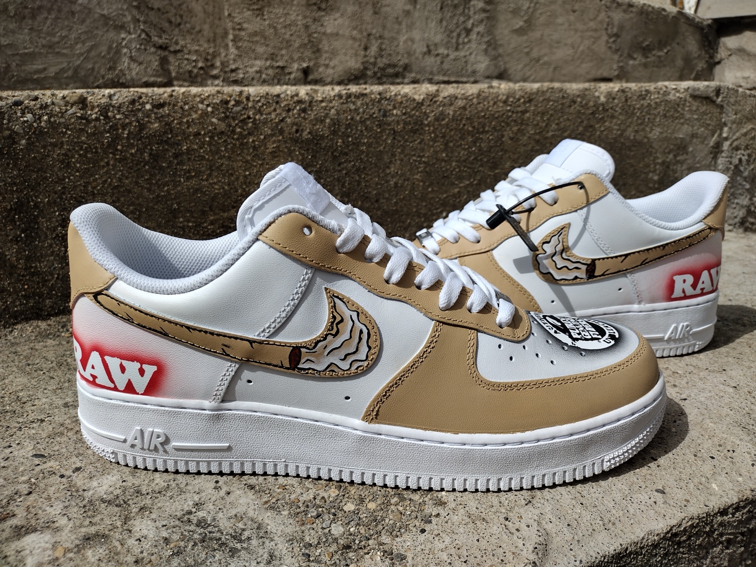 Tan and white custom sneakers